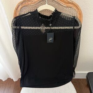 NWT Adrianna Papell Elegant Black Sheer Women's Blouse L